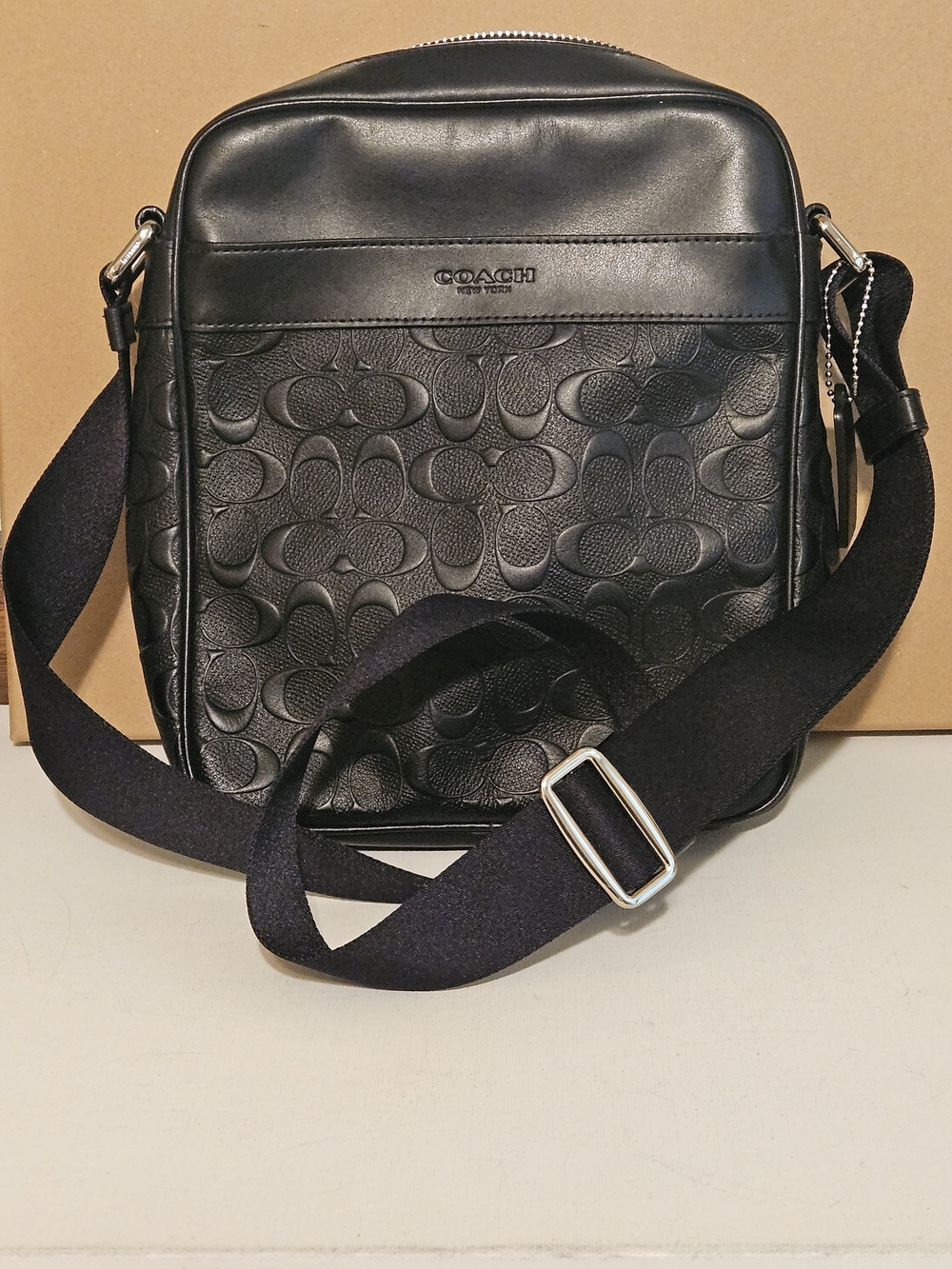 COACH Black Signature Leather Crossbody Bag for Men